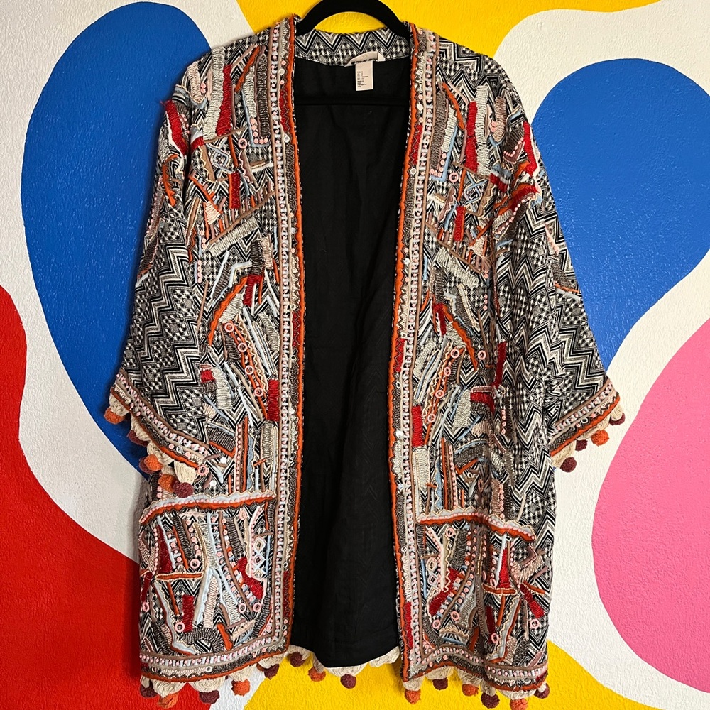 Embroidered kimono coat